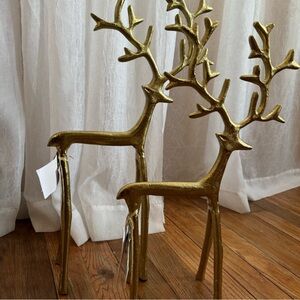 Two Elegant Gold Reindeer Holiday Decor